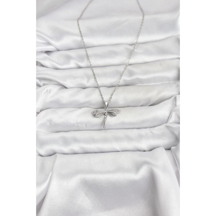 CEYLAN ADAM 316L Çelik Zincir Gümüş Renk Yusufçuk Model Zirkon Taşlı Kadın Kolye