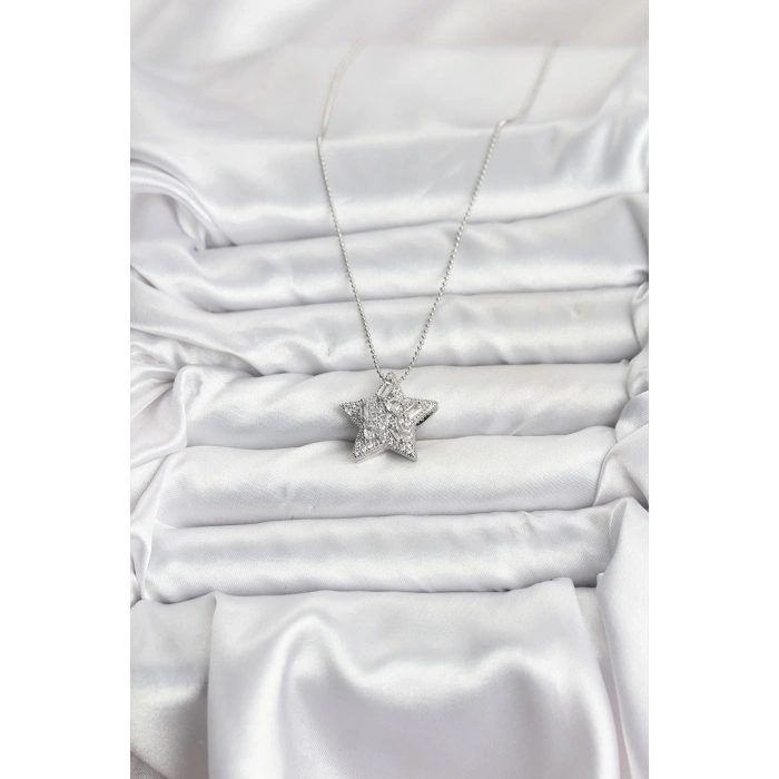 CEYLAN ADAM 316L Çelik Zincir Gümüş Renk Zincirli Gümüş Yıldız Model Kadın Kolye
