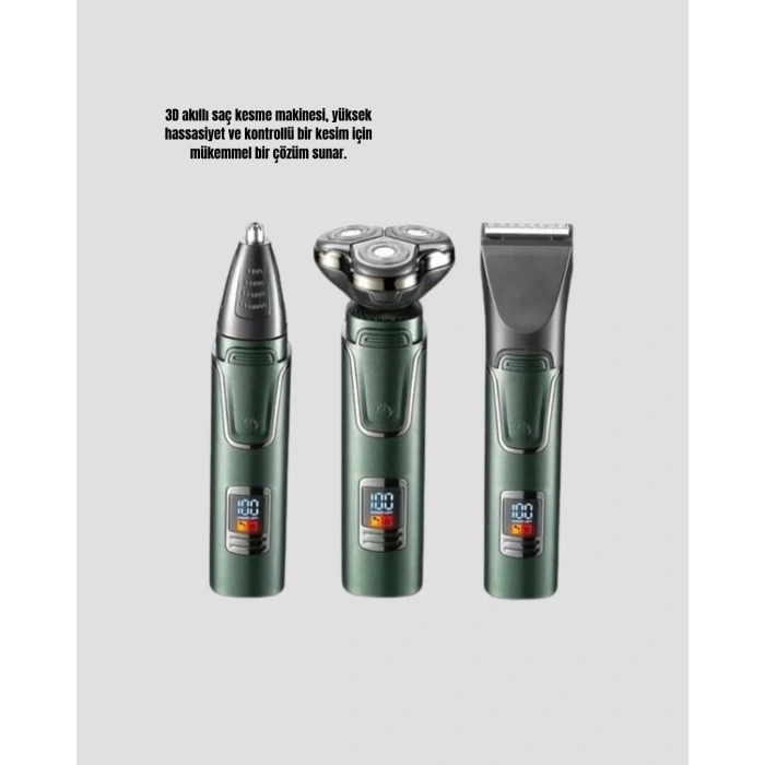 CEYLAN ADAM 3D Akıllı Kesim Teknolojili Şarjlı Tıraş Seti – 3 Başlıklı, Paslanmaz Çelik Bıçaklı