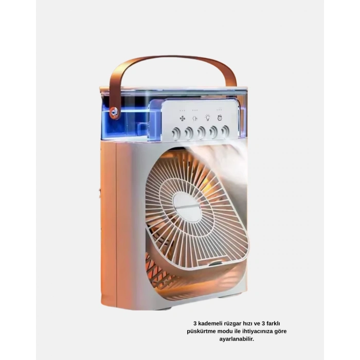CEYLAN ADAM 3’ü 1 Arada Mini Klima Fan USB Şarjlı, 7 Renk Gece Lambalı ve Nemlendirici
