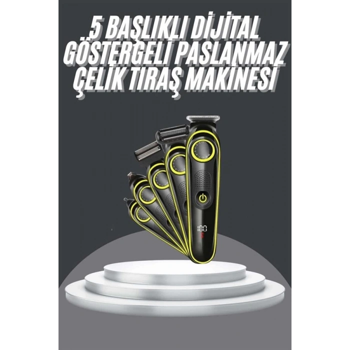 CEYLAN ADAM 5 Başlıklı Şarjlı Tıraş Makinesi Led Ekran Saç Sakal Ense Tıraşına Uygun Bakım Seti