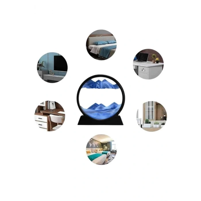 CEYLAN ADAM 7 Inç Mavi Orta Boy Dekoratif Yuvarlak Şık Kum Tablosu Modern Dekoratif Süs