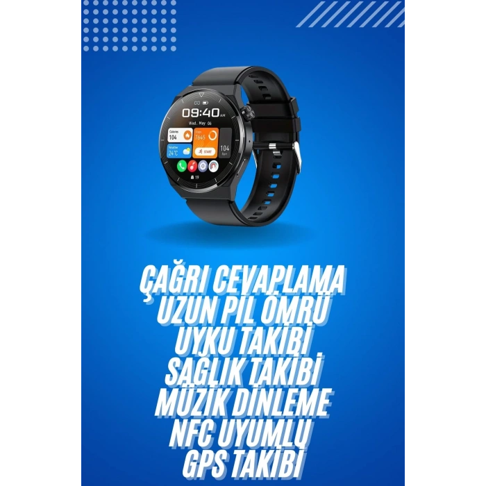 CEYLAN ADAM Amoled Ekran Metal Deri Silikon Kordonlu Uyku ve Sağlık Takibi