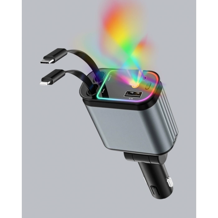 CEYLAN ADAM Araç Şarj Adaptörü 66W PD QC Hızlı Şarjlı ve Çekilebilir Kablolu