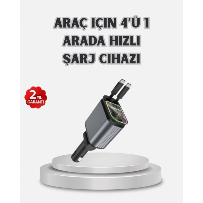 CEYLAN ADAM Araç Şarj Cihazı 4 Portlu 66W Hızlı Şarjlı LED Işıklı ve 180° Dönebilir