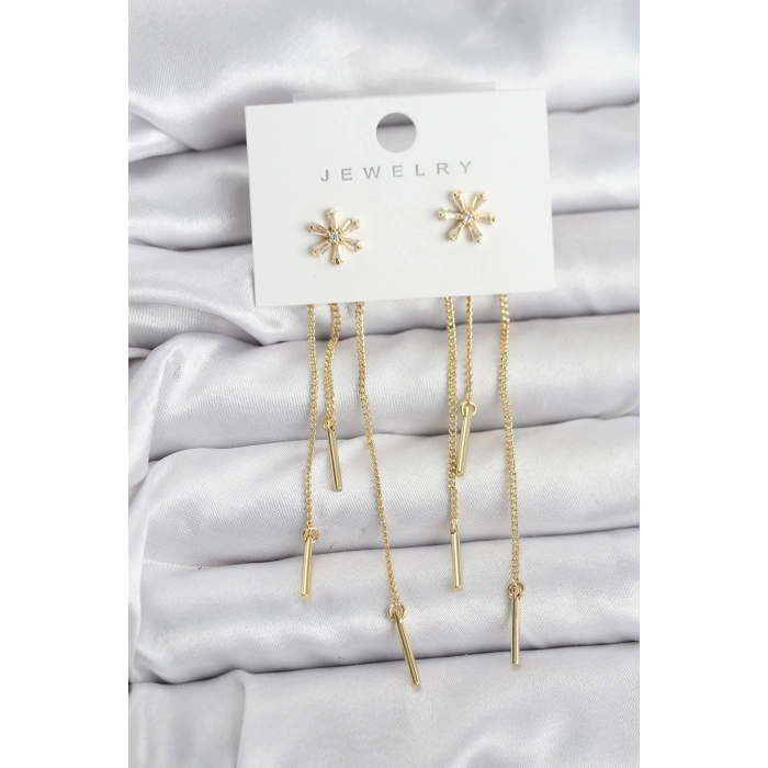 CEYLAN ADAM Çiçek Model Gold Pirinç Sallantılı Kadın Küpe