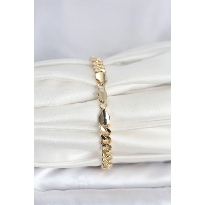Mey İthalat® CM 14K Gold Renk Ezme Kalın Zincir Model Kadın Bileklik