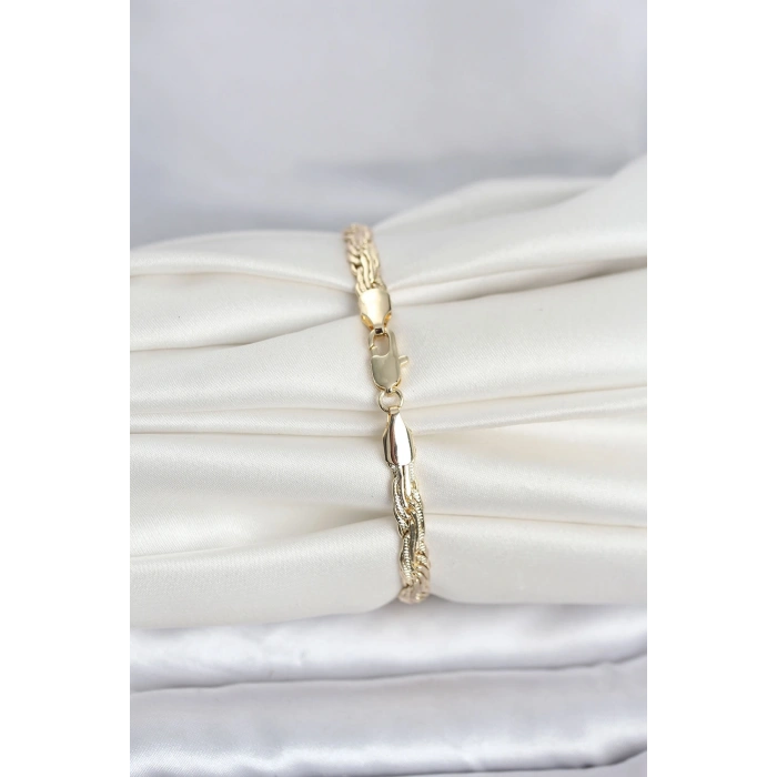 Mey İthalat® CM 14K Gold Renk Ezme Sarmal Zincir Model Kadın Bileklik
