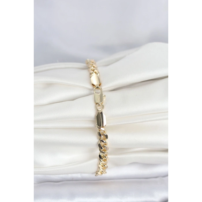 Mey İthalat® CM 14K Gold Renk Yassı Zincir Model Kadın Bileklik