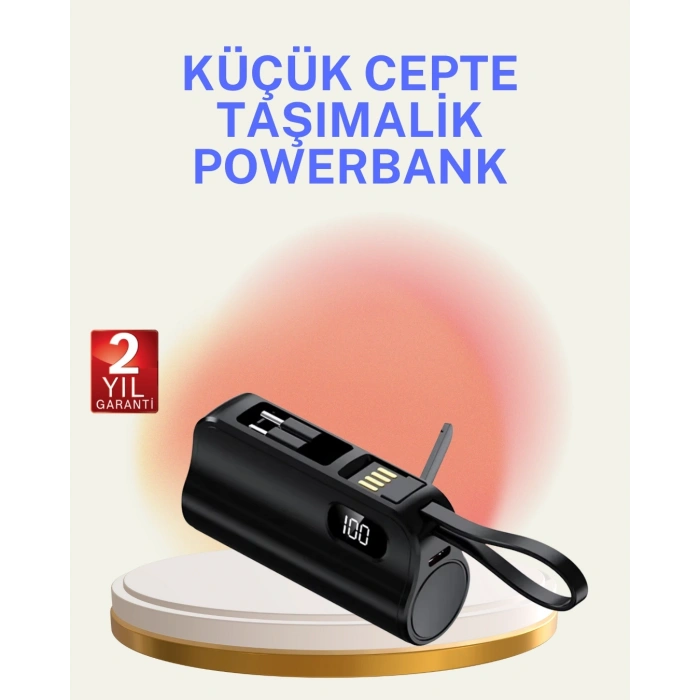CEYLAN ADAM Dahili Konektörlü 20W Hızlı Şarj Mini Taşınabilir Powerbank