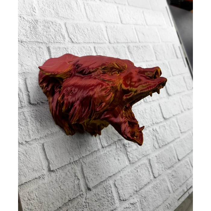 CEYLAN ADAM Dekoratif Asılabilir Jaguar Başı 3D Duvar Heykeli Gold Red 20x16 cm