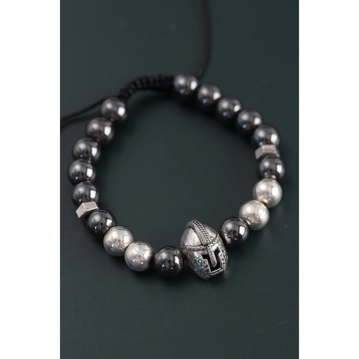 CEYLAN ADAM Doğal Taş Gladyatör Model Gümüş Ve Füme Renk Asansörlü Erkek Bileklik