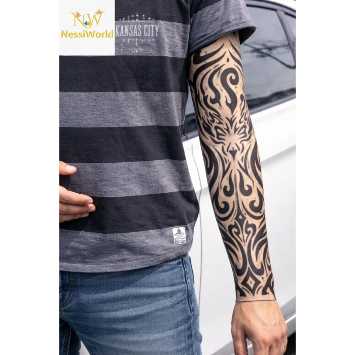 CEYLAN ADAM Giyilebilir Kol Dövmesi Çorap Dövme 3D Baskılı Kol Bacak Dövme 2 Adet Model 11