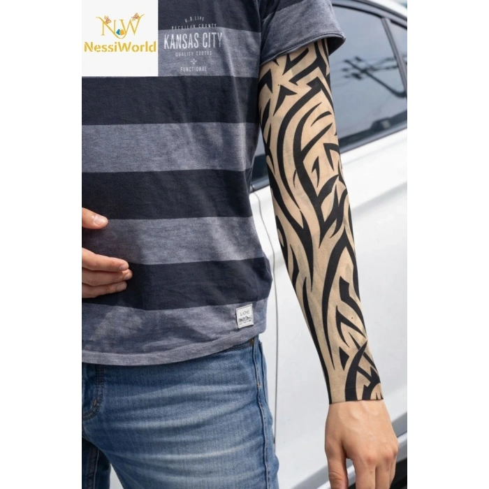 CEYLAN ADAM Giyilebilir Kol Dövmesi Çorap Dövme 3D Baskılı Kol Bacak Dövme 2 Adet Model 2