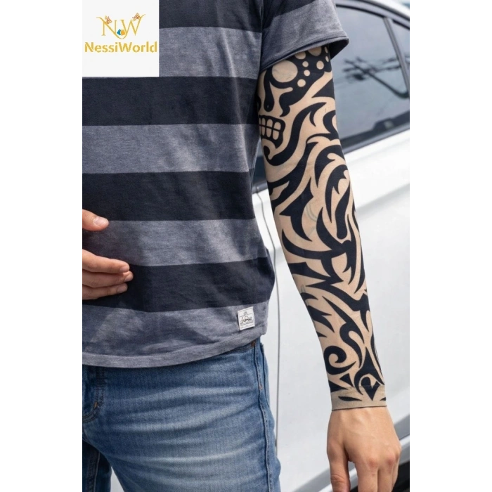 CEYLAN ADAM Giyilebilir Kol Dövmesi Çorap Dövme 3D Baskılı Kol Bacak Dövme 2 Adet Model 9