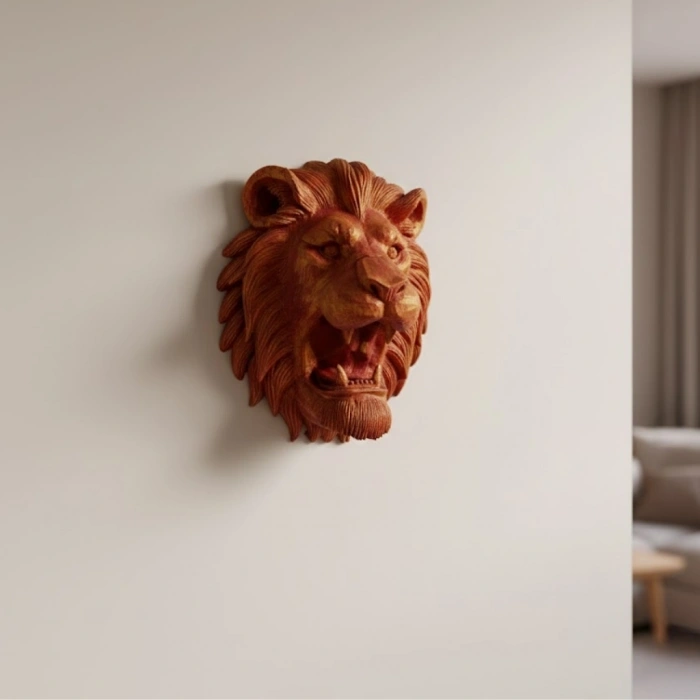CEYLAN ADAM Gold Kırmızı Aslan Duvar Dekoru Asılabilir Hediyelik 3D Heykel 20x21 cm