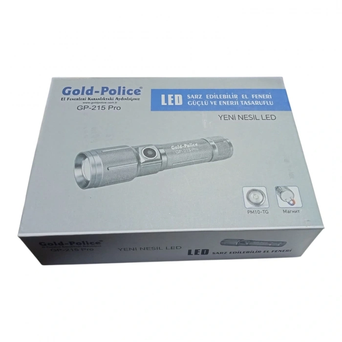 CEYLAN ADAM Gold Police Gp-215 Pro Şarjlı El Feneri Pm10 Led Mıklatıslı
