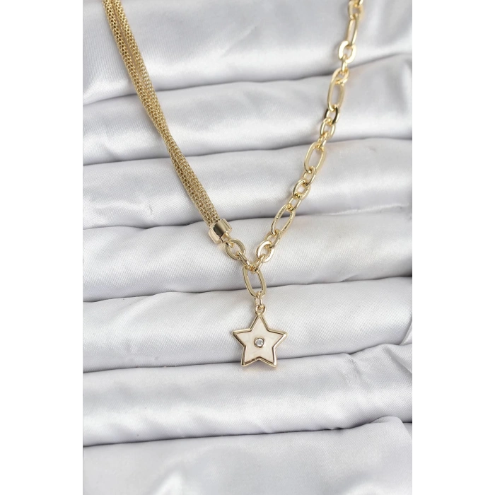 CEYLAN ADAM Gold Renk Pirinç Yıldız Model Kadın Kolye