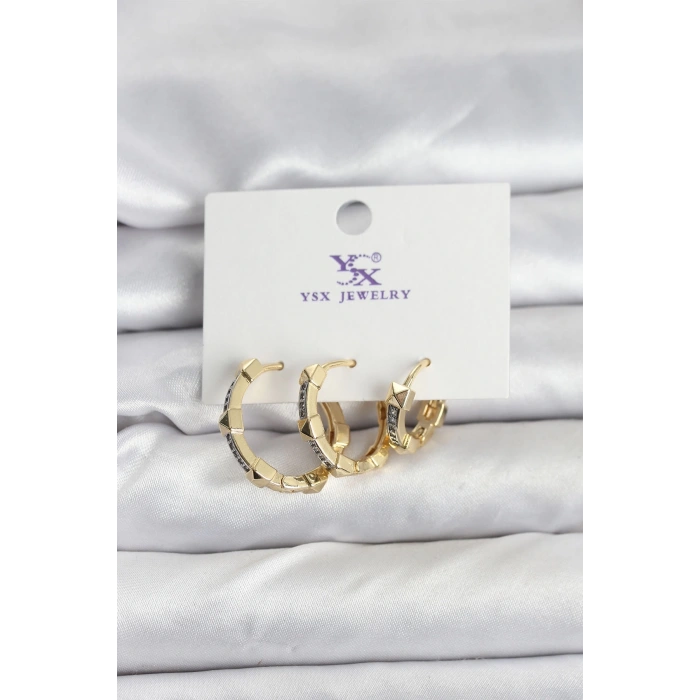 CEYLAN ADAM Gold Renk Zirkon Taşlı Kadın Küpe