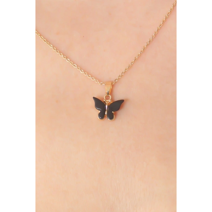 CEYLAN ADAM Gold Siyah Renk Kelebek Figür Kadın Kolye