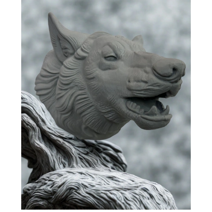 CEYLAN ADAM Gri Kurt Başı Figürü Duvar Tipi Dekoratif Heykel Hediyelik