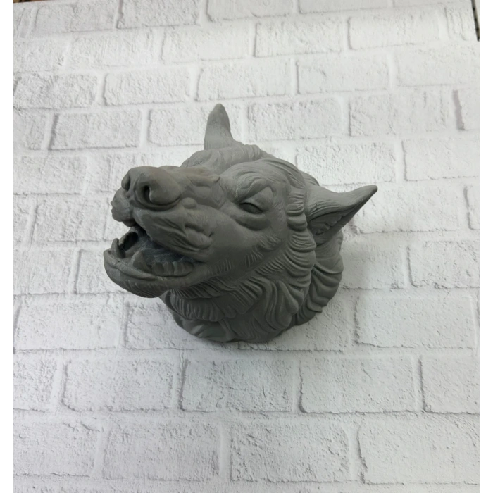 CEYLAN ADAM Gri Kurt Başı Figürü Duvar Tipi Dekoratif Heykel Hediyelik