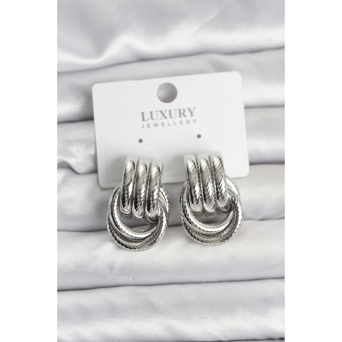 CEYLAN ADAM Gümüş Renk Halka Modelli Pirinç Kadın Küpe