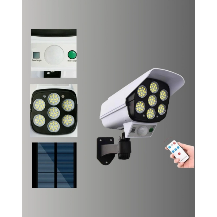 CEYLAN ADAM Güneş Enerjili LED Lamba + Güvenlik Kamerası Görünümlü– 5-8 m Hareket Algılamalı, Beyaz Işık
