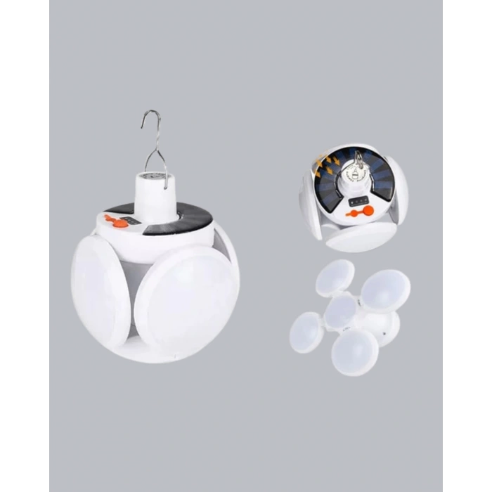 CEYLAN ADAM Güneş Enerjili ve USB Şarjlı LED Kamp Lambası – 5 Farklı Işık Modlu, Askılı Tasarım