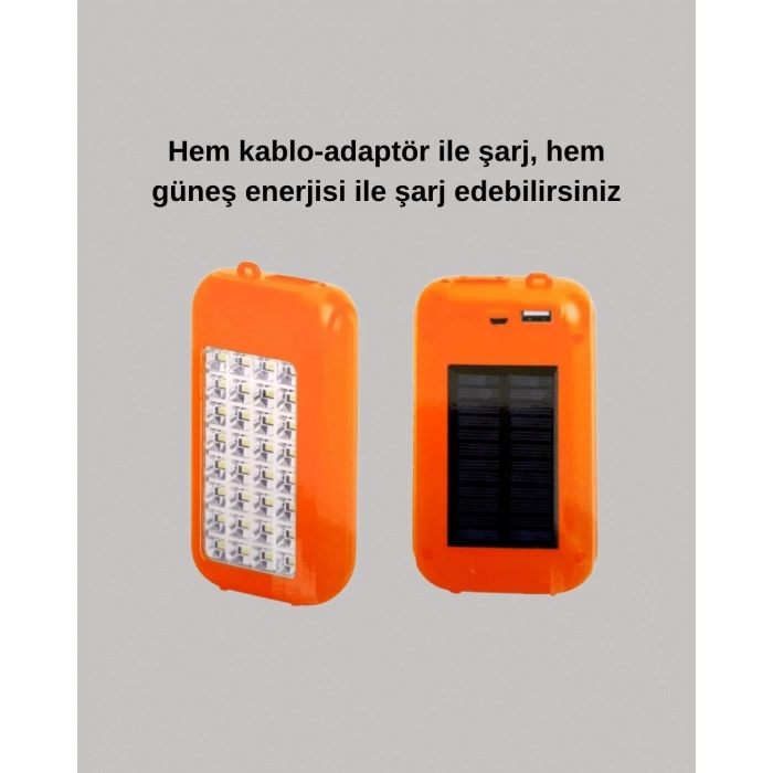 CEYLAN ADAM Güneş Paneli Destekli Powerbank ve LED Işıldak – 10000 mAh, Çift USB, Outdoor Kullanım İçin