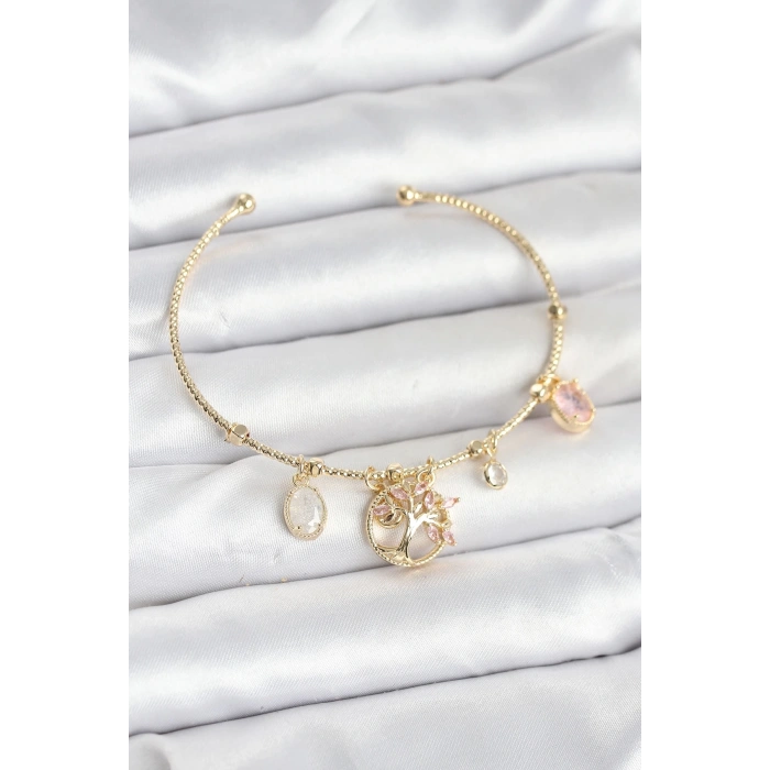 CEYLAN ADAM Hayat Ağacı Charmlı Gold Renk Pirinç Kadın Bileklik