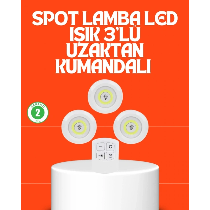 CEYLAN ADAM Kablosuz 3 Lü Spot Led Lamba Seti Uzaktan Kumandalı Enerji Tasarruflu Aydınlatma