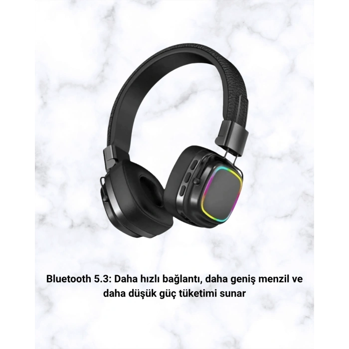 CEYLAN ADAM Kablosuz RGB Işıklı Katlanabilir Bluetooth Kulak Üstü Kulaklık