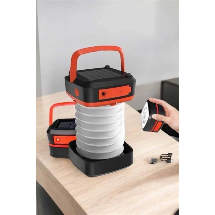 CEYLAN ADAM Katlanabilir Kamp Lambası Solar Fener Görünümlü 3 Kademeli Şarjlı