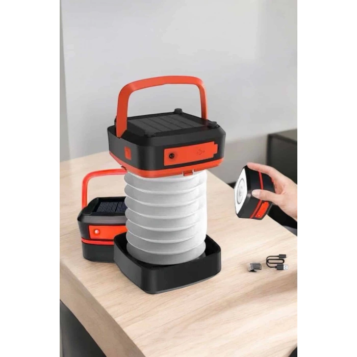 CEYLAN ADAM Katlanabilir Kamp Lambası Solar Fener Görünümlü 3 Kademeli Şarjlı