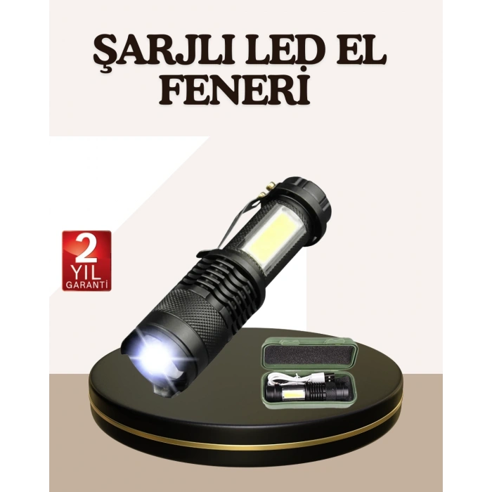 CEYLAN ADAM Küçük Boy Şarjlı LED El Feneri Taşınabilir Klipsli