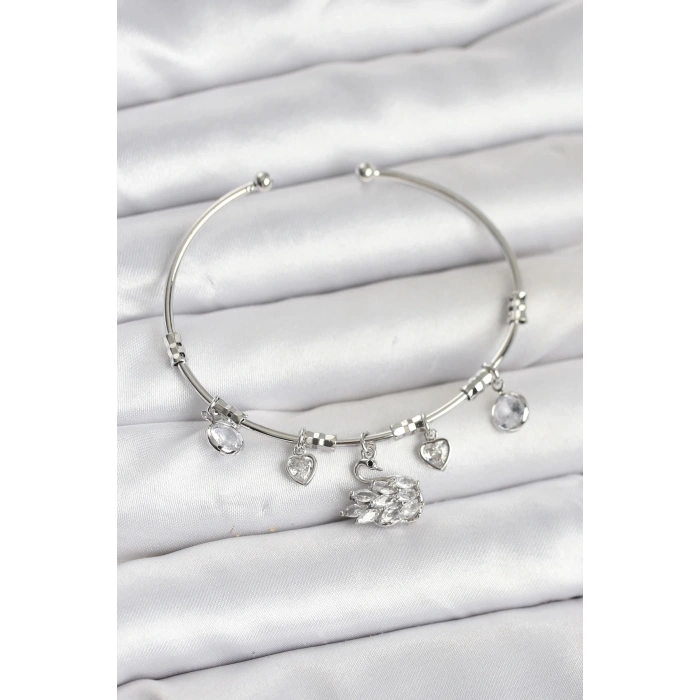 CEYLAN ADAM Kuğu Charmlı Gümüş Renk Kadın Bileklik