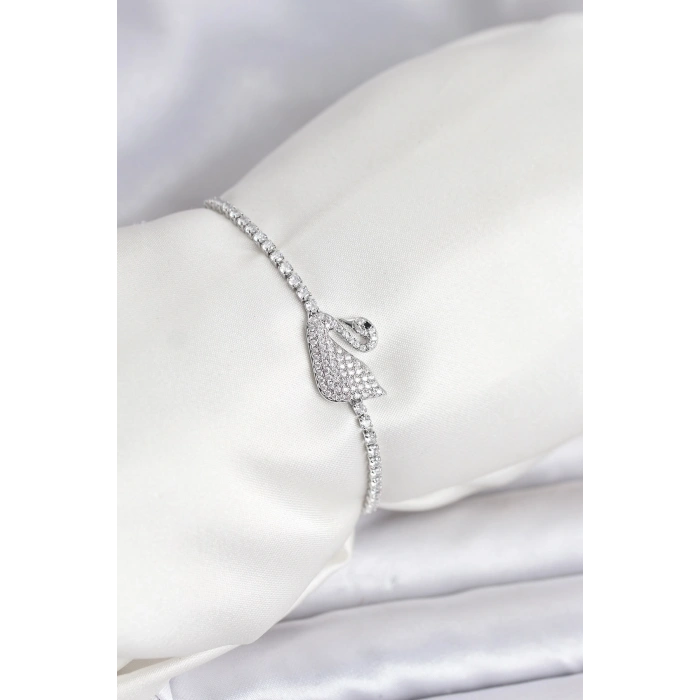 CEYLAN ADAM Kuğu Model Zirkon Taşlı Gümüş Renk Asansörlü Su Yolu Bileklik