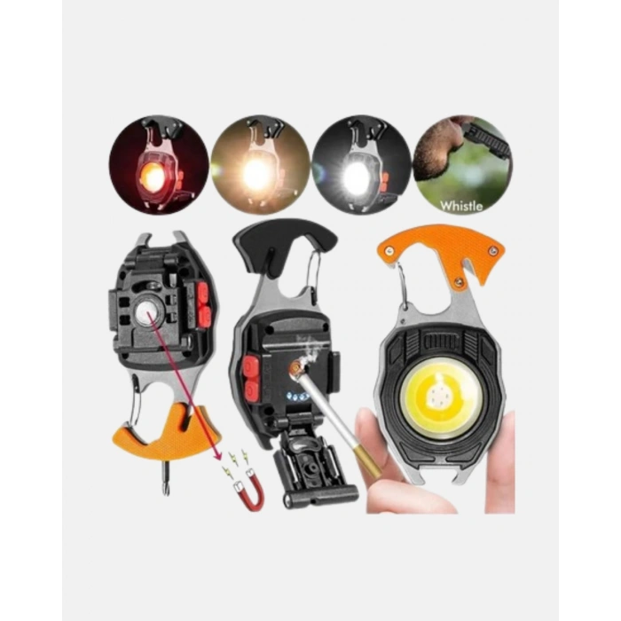 CEYLAN ADAM Mini LED Anahtarlık Fener – Şişe Açacağı, Tornavida, Düdük ve USB Şarj Özellikli