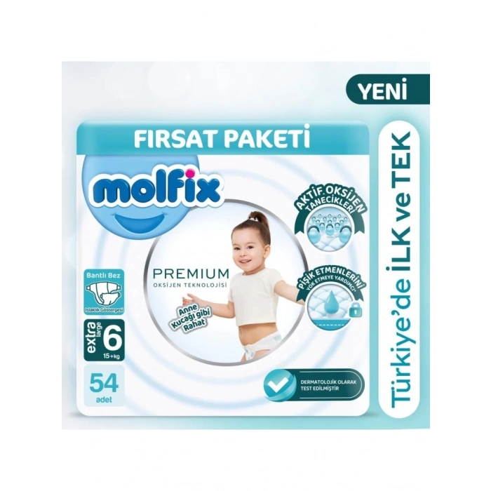 CEYLAN ADAM   Molfix Premium Bebek Bezi Ultra Fırsat Paketi 6 Beden 15+ Kg 54 Adet