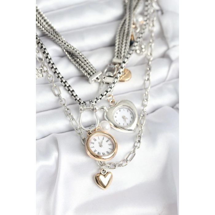 CEYLAN ADAM Otantik Gümüş Renk Kadın Kolye Kombini