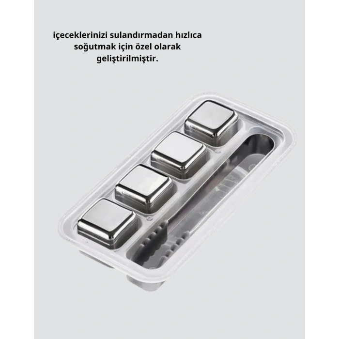 CEYLAN ADAM Paslanmaz Çelik Metal Buz Küpü Seti Sulandırmadan Soğutma ve Klips Dahil