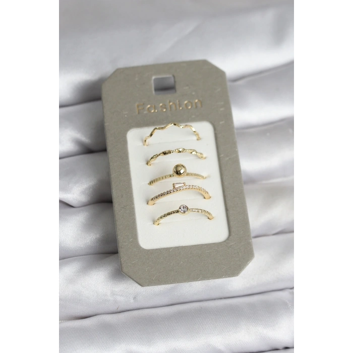 CEYLAN ADAM Pirinç Gold Renk 5li Yüzük Seti