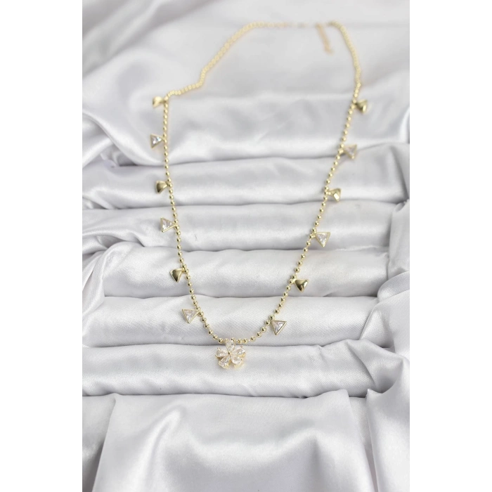 CEYLAN ADAM Pirinç Gold Renk Zirkon Taşlı Çiçek Model Kadın Kolye