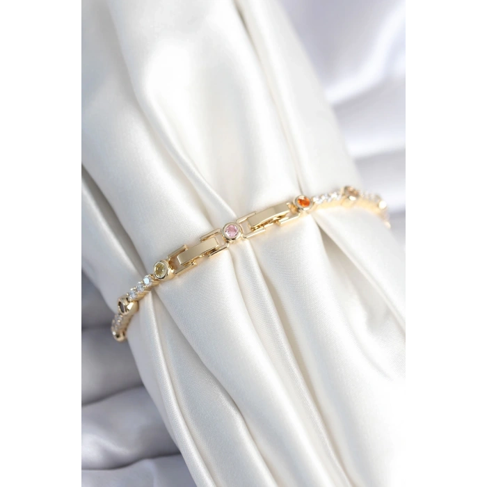 CEYLAN ADAM Pirinç Gold Renk Zirkon Taşlı Kadın Bileklik