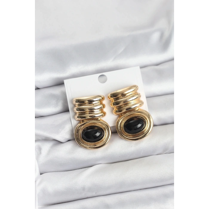 CEYLAN ADAM Pirinç Gold Siyah Renk Vintage Kadın Küpe