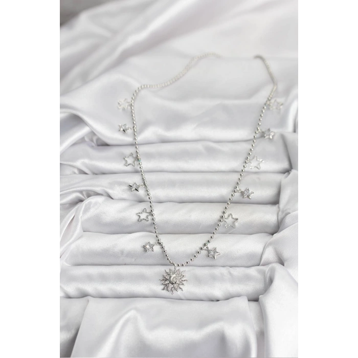 CEYLAN ADAM Pirinç Gümüş Renk Güneş Model Kadın Kolye