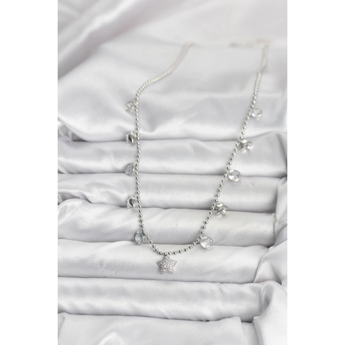 CEYLAN ADAM Pirinç Gümüş Renk Yıldız Model Kadın Kolye