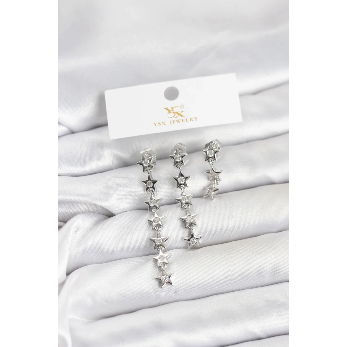 CEYLAN ADAM Pirinç Gümüş Renk Yıldız Model YSX Trio Küpe Seti