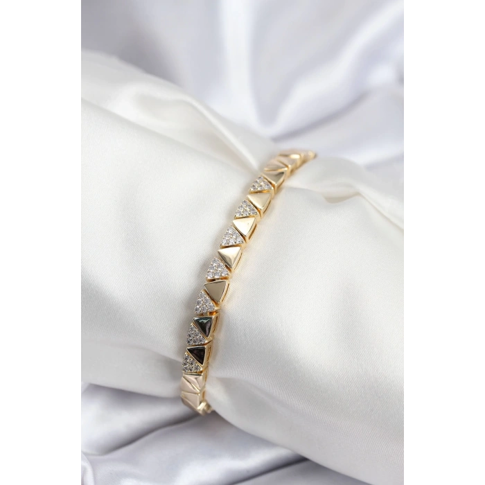 CEYLAN ADAM Pirinç VIP Seri Gold Renk Sıralı Üçgen Model Kadın Bileklik